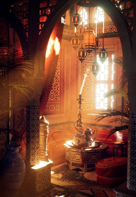 Arabian Nights Aesthetic, Timur Tengah, Arabian Night, Moroccan Interiors, Fantasy Places, Arabian Nights, Islamic Architecture, Night Aesthetic, Andalusia