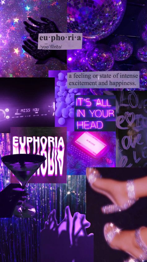 Euphoria Theme Aesthetic, 18th Birthday Party Euphoria Theme, Euphoria Party Favors, Euphoria New Years Party, Euphoria Set Design, Purple Bachelorette Theme, Euphoria Sweet 16 Party, Euphoria Drinks, Euphoria Bachelorette Party