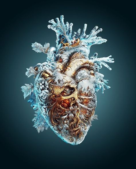 Frozen Heart Aesthetic, Frozen Heart Tattoo, Ice Heart Tattoo, Human Heart Art, Tiktok Pictures, Garden Bathtub, Flatware Crafts, Anatomical Heart Art, Ice Heart