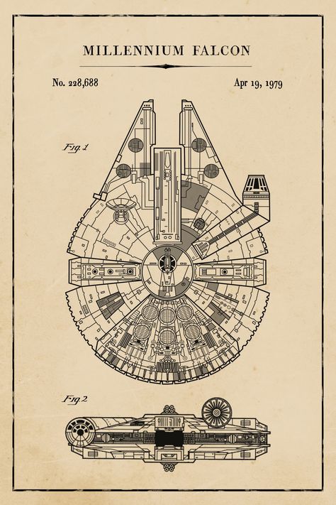 Star Wars Blueprints - 24x36 - Google Drive The Millennium Falcon, Star Wars Wall Art, Vintage Colour Palette, Star Wars Design, Star Wars Prints, Cuadros Star Wars, Star Wars Drawings, Star Wars Film, Star Wars Ships