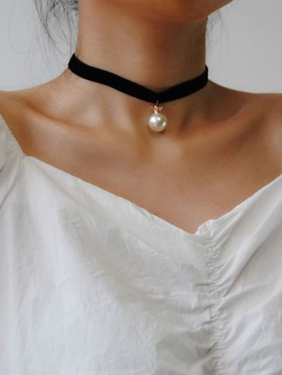 Beads Neckless, Chocker Neckless, Elegant Choker, Ribbon Choker, Black Velvet Choker, Black Choker Necklace, Chocker Necklace, Pearl Decor, Ribbon Necklace