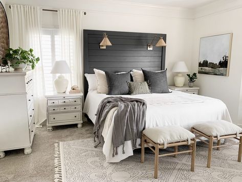 Master Bedroom | Bless This Nest Shiplap Headboard, Gorgeous Bed, Neutral Bedrooms, Diy And Home Improvement, Neutral Bedroom, Up House, White Curtains, Lowes Home Improvements, Home Improvement Projects