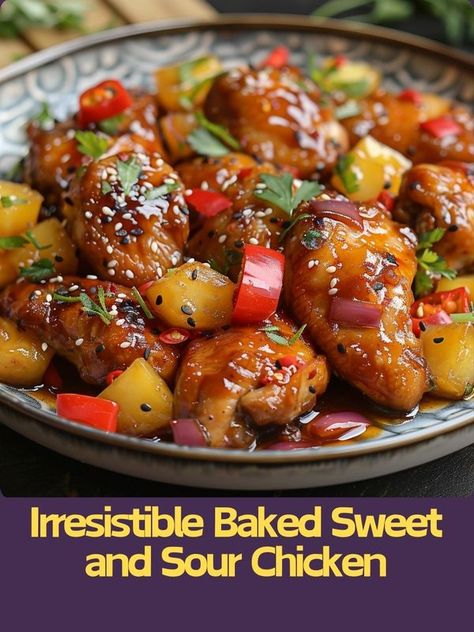 Mummyrecipes | 🍗🍍🍅 Baked Sweet and Sour Chicken: This dish boasts tender chicken coated in a tangy-sweet sauce, perfect for dinner tonight | Facebook Baked Sweet And Sour Chicken Recipe, Baked Sweet And Sour Chicken, Mummy Recipes, Sweet And Sour Chicken, Sweet N Sour Chicken, Tender Chicken, Sweet Sauce, Sweet And Sour, Chicken Tenders