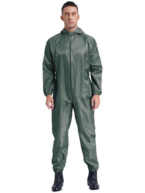 PRICES MAY VARY. Made of skin-friendly nylon, wear-resistant and dustproof, anti-static, high-quality fabric provides optimum safety and durability Designed with long sleeve, long pants bottom, hoodie, front zipper, striped pattern, one-piece full-body covering coveralls for men and women Elastic cuffs effectively prevent dust and pollutant from getting inside the overalls. Mesh patchwork on hoodie ensures breathability and clear hearing Side pockets free your hands and keeps things within reach Futuristic Hazmat Suit, One Piece Full, One Piece Man, Overall Jumpsuit, Safety Clothing, Stage Costume, Halloween Cosplay, Long Pants, Spray Paint