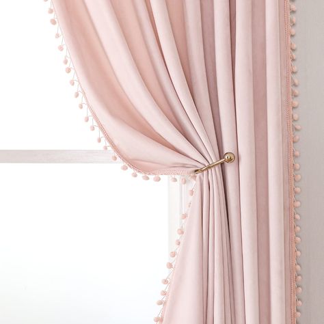 Pink Velvet Curtains, Blush Curtains, Pink Sheer Curtains, Pom Pom Curtains, Voile Panels, Window Sheers, Hemma Diy, Pink Curtains, Nursery Curtains