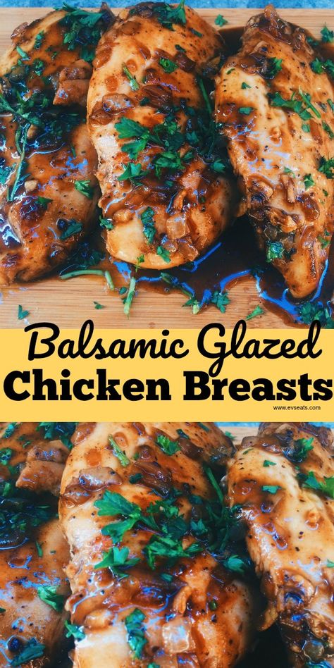 Balsamic Vinaigrette with brown sugar and garlic give these oven cooked Balsamic Glazed Chicken Breasts an aromatic punch of flavor! Glazed Chicken Breast, Balsamic Chicken Recipes, Balsamic Glazed Chicken, Dada Ayam, Easy Chicken Breast, Cooking Courses, Balsamic Chicken, Glazed Chicken, Balsamic Glaze