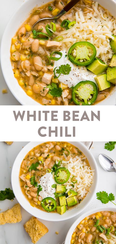 Recipes With Canelli Beans, Dry White Bean Recipes, Chicken White Bean Chili, Bean Recipes Healthy, White Bean Chili Vegetarian, White Bean Chili Recipe, Delicious Chili Recipe, Chili Recipe Healthy, White Bean Recipes