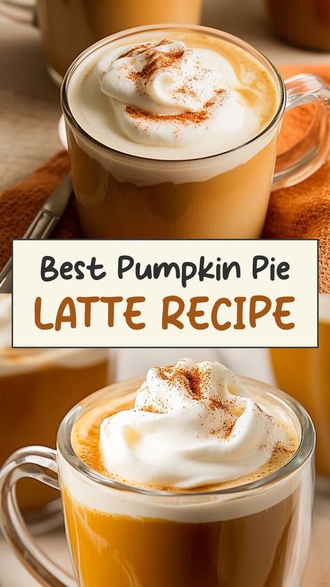 Indulge in the cozy flavors of fall with our irresistible pumpkin pie latte recipe. This creamy and aromatic drink is the perfect blend of pumpkin spice and rich espresso, topped with a dollop of whipped cream. Treat yourself to a warm hug in a mug on crisp autumn mornings or chilly evenings. You don't need to wait for your next coffee shop visit – create this comforting beverage at home and savor every sip. Pumpkin Pie Latte Recipe, Pumpkin Latte Recipe, Pumpkin Pie Latte, Spiced Whipped Cream, Pumpkin Spice Drinks, Pumpkin Spice Cream, Hot Drinks Recipes, Pumpkin Spiced Latte Recipe, Hug In A Mug