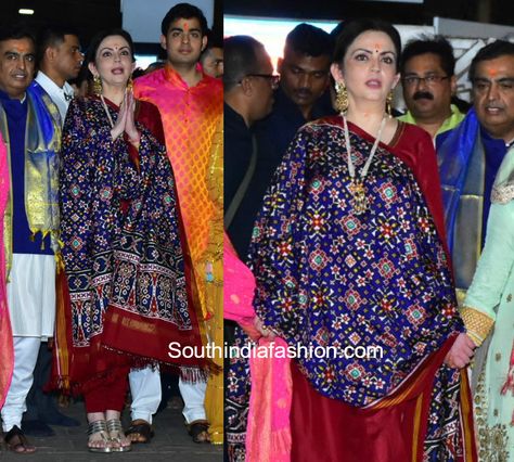 Nita Ambani salwar suit with ikat patola dupatta Patola Dupatta Chaniya Choli, Patola Duppata With Dress, Lehenga With Patola Dupatta, Ikkat Dupatta With Dress, Neeta Ambani Suits, Patola Suit Designs, Patola Dupatta Salwar Suits, Dress With Patola Dupatta, Patola Dupatta With Lehenga