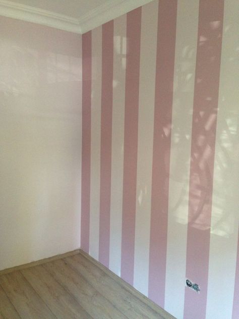 Pink And White Walls, Pink And White Striped Walls, Bedroom Wall Designs Paint Ideas, Paint Designs On Wall, Pink White Wall, Pink Striped Walls, Girls Bedroom Paint, Pink Painted Walls, Stripe Wall