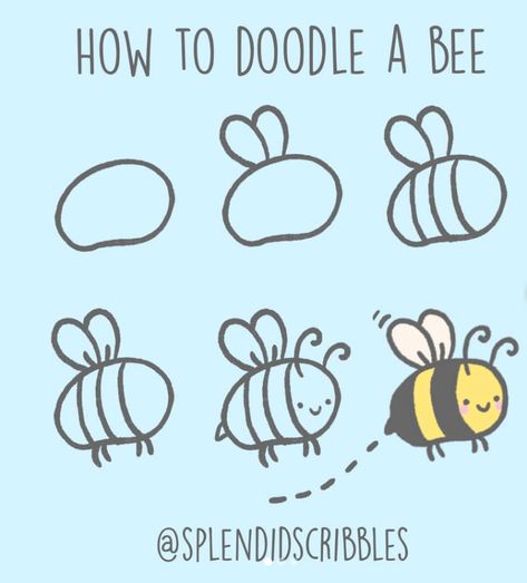 Draw Bee, Draw A Bee, How To Doodle, Doodle Art For Beginners, خريطة ذهنية, Doodle A, Bee Drawing, Banner Drawing, Drawing Step By Step