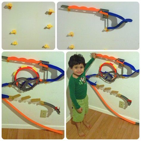 Hot Wheels Wall Tracks Hot Wheel Tracks On Wall, Hotwheels Playroom Ideas, Hot Wheels Tracks On Wall, Diy Hot Wheels Display Ideas, Wall Track For Cars, Hot Wheels Track On Wall, Hot Wheels Set Up, Wall Mounted Car Track, Hot Wheels Playroom