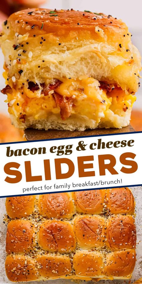 These breakfast sliders have everything you love about your favorite fast food breakfast sandwich, in fun, slider form! Great to make for a big family breakfast, or to meal prep ahead for the week. Breakfast Tailgate Food, Breakfast Sliders, Fast Food Breakfast, Breakfast Slider, Cheese Sliders, Breakfast Sandwich Recipes, Camping Breakfast, Breakfast Prep, Bacon Egg And Cheese