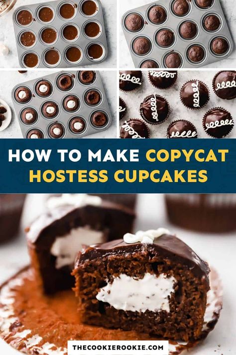 Hostess Cupcake Recipe Copycat, Hostess Filling Recipe, Copycat Hostess Cupcakes, Hostess Chocolate Cupcakes, Hostess Copycat Recipes, Tastykake Copycat Recipes, Little Debbie Copycat Recipes, Hostess Cupcake Cake Recipe, Hostess Cupcake Recipe