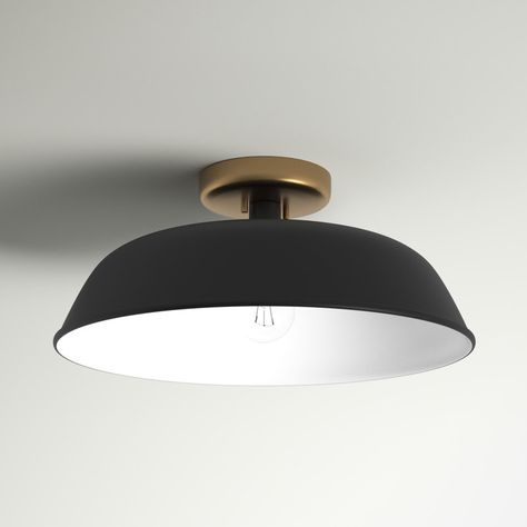 Sand & Stable Emerita 1 - Light Simple Dome Semi Flush Mount & Reviews - Wayfair Canada Bar Inspiration, Burnished Brass, Bathroom Reno, Black Shade, Bowl Designs, Decor Aesthetic, Loft Style, Semi Flush Mount, Lamp Sets