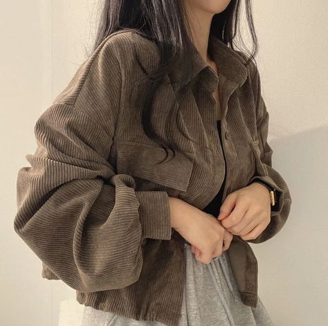 yesstyle discount code: LINDS777 Kemeja Corduroy, Outer Kemeja, Corduroy Outfit, Fesyen Korea, Corduroy Blouse, Estilo Harajuku, Crop Pullover, Chic Coat, Outer Jacket