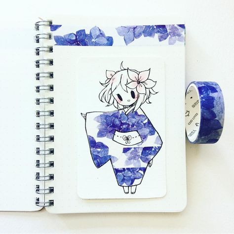 #washitape blue violets Washi Tape Art, Tape Art, Chibi Drawings, Baymax, Dibujos Cute, Kawaii Drawings, Kawaii Art, 그림 그리기, Pretty Art