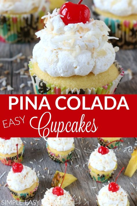 Pina Colada Cupcakes With Box Cake, Pina Colada Cupcakes, Pina Colada Cake, Delicious Cupcakes Recipes, Boozy Cupcakes, Jelly Sweet, Summer Cupcakes, Cake Cups, Pina Colada Recipe