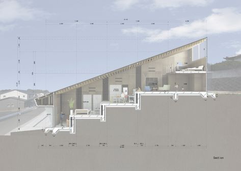 Sloped Architecture, Sloped House, Houses On Slopes, Slope House Design, House On Slope, Sloping Lot House Plan, Slope House, Ad 100, Architecture Drawing Plan