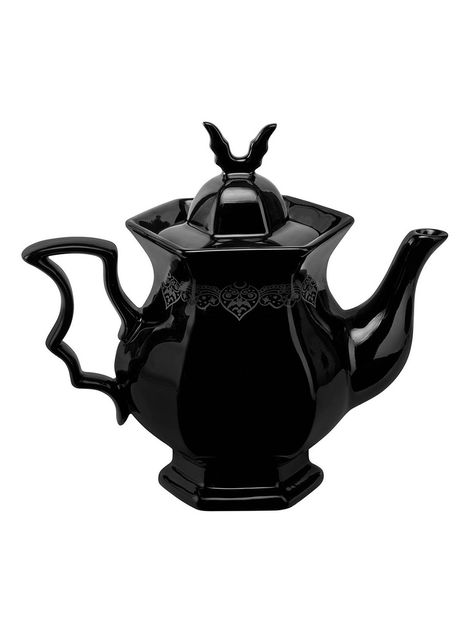 Nouveau produit : Black bat After Midnight Teapot with elegant patterns KILLSTAR gothic nugoth Vous aimez ? / New product do you like ?  Prix: 45.95  #new #nouveau #japanattitude #vaisselle #et #cuisine #teapot #tea #coffee #patterns #sabbath #black #wing #bat #shiny #nugoth #witchy #gothic #killstar #teacup # #saucer #after #midnight #teacupsaucer Goth Kitchen, Gothic Kitchen, Dog Vests, Goth Home, Goth Home Decor, Goth Decor, After Midnight, Gothic Home Decor