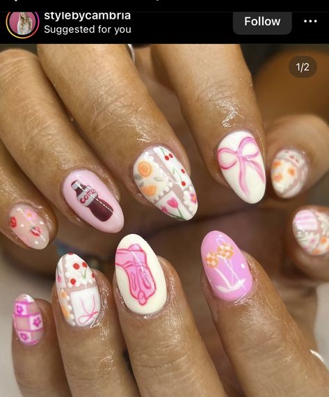 West Coast Nails, September Birthday Nail Ideas, Short Teacher Nails, Cute Nails For Disney, Lainey Wilson Nails, Love Shack Fancy Nails, School Themed Nails, 14th Birthday Nails, Chappell Roan Nails