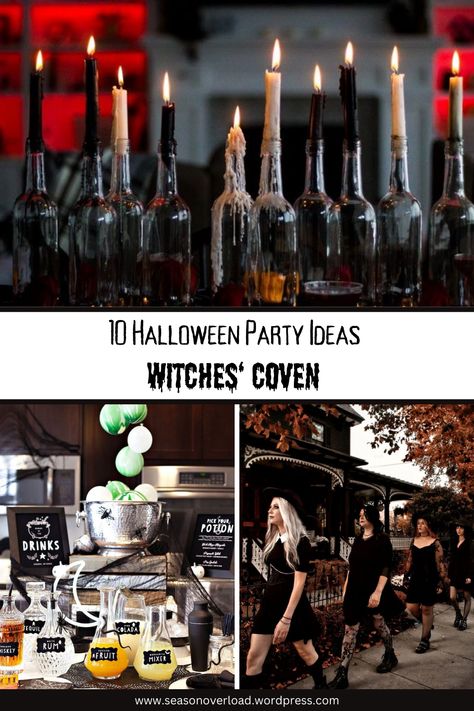 Witch And Wine Party, Witch Coven Halloween Party, Witches Coven Aesthetic, Witch Inspired Halloween Decor, Witches Ball Party, Coven Theme Party, Witch Halloween Craft, Witches Theme Party, Coven Party Ideas