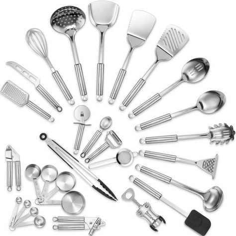 Klee 29-Piece Delux Stainless Steel Assorted Kitchen Utensil Set & Reviews | Wayfair Cookware Gifts, Best Kitchen Tools, Stainless Steel Kitchen Utensils, Kitchen Cookware Sets, Nonstick Cookware Sets, Stainless Steel Utensils, Silicone Kitchen Utensils, Kitchen Tool Set, Cookware Set Stainless Steel