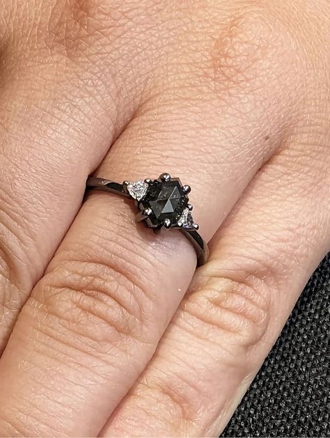 MAIN STONE
Type: Natural Salt and Pepper Diamond
Cut: Hexagon
Color: Dark / Grey / Icy

#1ct #Hexagon #cut #Salt #and #Pepper #Diamond #Promise #Ring #14K #Black #Gold #Triangle #Moissanite #Statement #Ring #Custom #Wedding #Anniversary #Ring #hexagon #diamond #ring #salt #pepper #diamond #engagement #ring #black #gold #ring #promise #ring #gothic #ring #alternative #rings #statement #ring #triangle #diamond #unique #rings #custom #ring #black #gold #jewelry #anniversary #ring Black Stone Engagement Ring Silver, Obsidian Engagement Ring, Black Band Engagement Ring, Dark Wedding Ring, Grey Wedding Ring, Unique Black Diamond Engagement Ring, Ring Images, Rhodium Ring, Black Band Ring