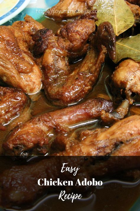 Easy Chicken Adobo (Filipino-Style Braised Chicken) Recipe Chicken Adobe, Chicken Adobo Recipe Easy, Chicken Adobo Filipino, Adobo Filipino, Braised Chicken Recipes, Easy Filipino Recipes, Chicken Adobo, Adobo Recipe, Filipino Dish