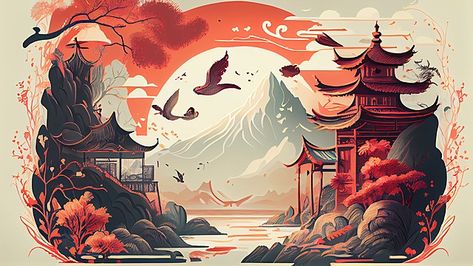 mountains and rivers,ancient architecture,old chinese building,traditional building,houses,ancient chinese architecture,chinese architecture,palace,gate tower,red,ancient,china,red walls,illustration,history,building,vintage,chinese style,midjourney Building Background, Style Background, Architecture Old, Ancient China, Ancient Architecture, Chinese Style, Resolution, China, Architecture