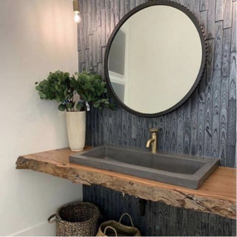 Live Edge Vanity, Timeless Vanity, Live Edge Counter, Tub Design, Powder Room Vanity, Pool Bath, Tub Ideas, Bath Mirror, Soaker Tub