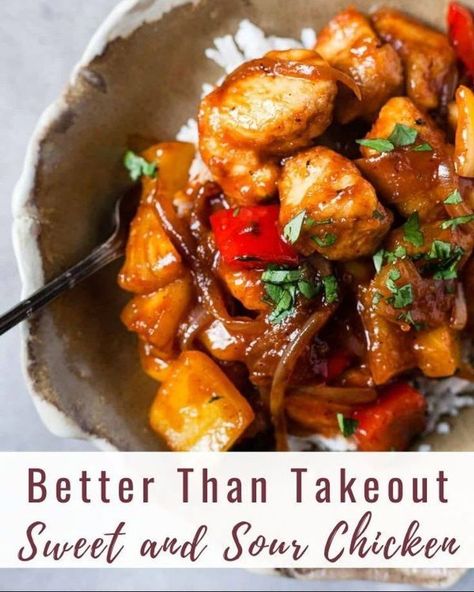 This saucy, sticky sweet and sour chicken recipe is the weeknight dinner you need. It's an easy and shortcut way to get off the takeaway train and on to the "dinner winner" train. Sticky Sweet And Sour Chicken, Savvy Bites, Healthy Dinner Choices, Sweet And Sour Chicken Recipe, Sour Chicken Recipe, Aldi Recipes, Sweet And Sour Chicken, 30 Minute Dinners, Single Recipes