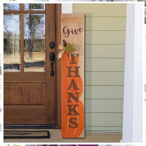 Glitzhome 42"H Thanksgiving Wooden Pumpkin Porch Sign Vertical Hanging Sign "Give THANKS" Porch D cor for Fall Harvest Thanksgiving Autumn Indoor Outdoor Decorations Thanksgiving Outside Decor, Hand Painted Fall Signs, Wood Painting Ideas Diy Wooden Signs Front Porch, Give Thanks Porch Sign, Thanksgiving Wooden Signs, Thanksgiving Porch Ideas, Fall Signs Wooden Diy Porch, Fall Door Signs Front Porches, Fall Porch Signs Diy