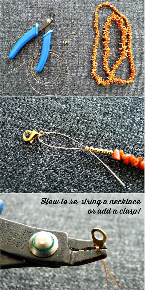 How To Add A Clasp To A Necklace, How To Finish Necklace Ends, Necklace Tutorials Step By Step, How To Clasp A Necklace, How To End A Necklace Jewelry Making, How To Make A Bracelet With A Clasp, How To Make A Pearl Necklace Tutorials, How To Attach Clasps To A Necklace, How To Tie A Clasp On A Necklace