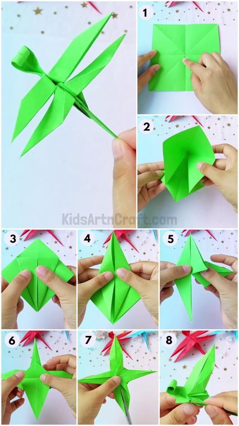 Origami Paper Dragonfly easy Craft tutorial for kids Check more at https://www.kidsartncraft.com/origami-paper-dragonfly-craft-tutorial/ Crafts For Kids With Paper, Origami Dragonfly, Paper Dragonfly, Dragonfly Craft, Paper Dragonflies, Easy Origami Animals, Origami Insects, Dragon Fly Craft, Origami Step By Step