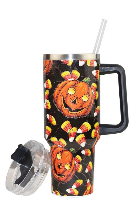 PRICES MAY VARY. 1.Cool Halloween Design: This spooky season 40oz tumbler travel coffee mug with handle is printed with a gothic style pattern of bat, spider, snake, moon, star, tarot cards, moth.looks special, cool Halloween goth gift for women and men, goth decorations and accessories. 2.Halloween 40oz Tumbler with Handle: This halloween spooky travel 40 oz Coffee mug comes with a detachable handle, a lid, and a straw. This large goth coffee mug is convenient for you to carry anywhere, its stu Pumpkin Cups, Leopard Tumbler, Halloween Mugs, Halloween Cups, Ghost Decoration, Halloween Tumbler, Pumpkin Halloween Decorations, Tumbler With Handle, Halloween Party Themes