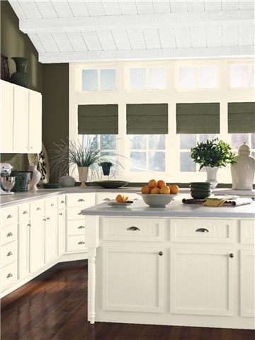 Benjamin Moore Green Colors, Oxford White Benjamin Moore, Benjamin Moore Green Paint Colors, Benjamin Moore Green Paint, Eclectic Modern Decor, Benjamin Moore Green, Benjamin Moore Kitchen, Palladian Blue, Color Combinations Paint