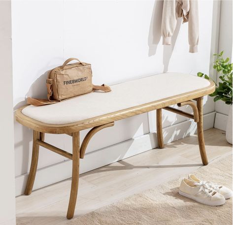 Discover the perfect blend of style and simplicity with our entryway bench. Crafted from solid Chinese OAK wood and topped with a semi-firm, padded seat, this bench offers both durability and comfort. Its elegant design adds a chic touch to any space, making it ideal for dining, entryways, or as an extra seat wherever needed. Measuring 45.5" L x 14.5" W x 18.35" H, it's easy to find the right fit for your home. Plus, assembly is a breeze with all necessary instructions and tools included. Entryway Bench Rustic, Farmhouse Entryway Bench, Wood Entryway Bench, Padded Bench, Storage Benches, Fabric Bench, Bed End, End Of Bed Bench, Bed Bench