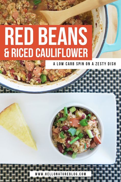 Red Beans and Riced Cauliflower Recipe - Hello Nature Keto Red Beans And Rice Recipe, Keto Red Beans And Rice, Low Carb Red Beans And Rice, Low Calorie Red Beans And Rice, Red Beans And Cauliflower Rice Recipe, Cauliflower Rice And Beans, Kielbasa Dinner, Locarb Recipes, Keto Bowls