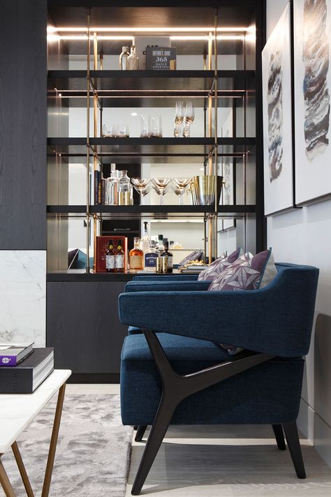 Soho Apartment | James Balston Photography Rachel Winham, Soho Apartment, Modern Classic Living Room, Shelf Accessories, Coin Bar, Modern Classic Furniture, Home Bar Rooms, Bar Unit, Home Bar Design