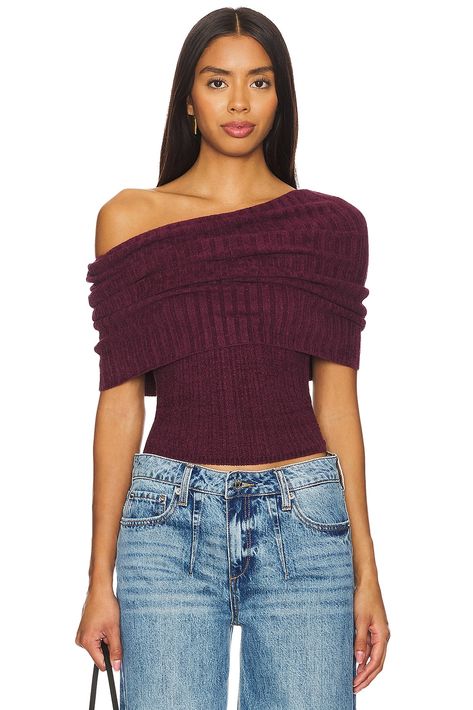 Lovers and Friends Gerda Off The Shoulder Top in Burgundy | REVOLVE Los Angeles Lifestyle, Fall 24, California Cool, Color Analysis, Off The Shoulder Top, Lovers And Friends, Trendy Nails, Shoulder Top, Ribbed Knit