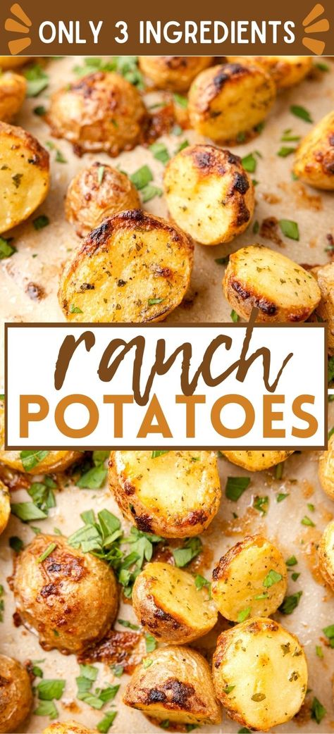 Roasted Red Potatoes Oven Ranch, Red Ranch Potatoes, Potato Ranch Recipes, Ranch Red Potato Recipes, Roasted Potatoes Ranch Seasoning, Oven Roasted Potatoes Ranch Seasoning, Baked Seasoned Potatoes, Crispy Ranch Potatoes, Ranch Potatoes Recipes