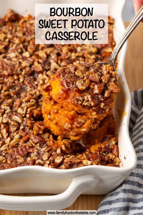 Sweet Potato Casserole With Pecans, Healthy Sweet Potato Casserole, Casserole Thanksgiving, Bourbon Sweet Potatoes, Sweet Potato Casserole Healthy, Vegetarian Stuffing, Butternut Squash Sweet, Pecan Crumble, Sweet Potato Sides