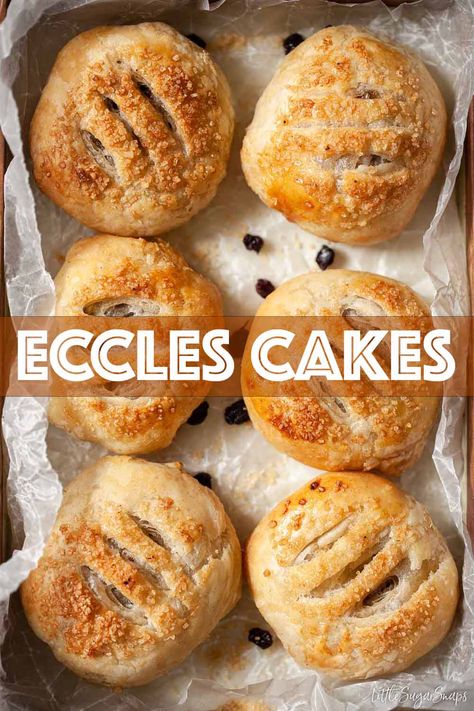 Six Eccles Cakes on wax paper Eccles Cakes, Eccles Cake, Stuffed Breads, British Cooking, Uk Recipes, Scottish Recipes, British Baking, Flaky Pastry, Sweet Pie