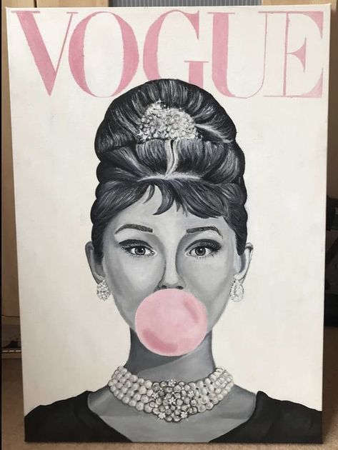 Vogue Painting Ideas, Makeup Painting Canvas, Vogue Painting, Fashion Paintings, Vogue Makeup, Painting Makeup, Cover Painting, Senior Stuff, Vogue Magazine Covers