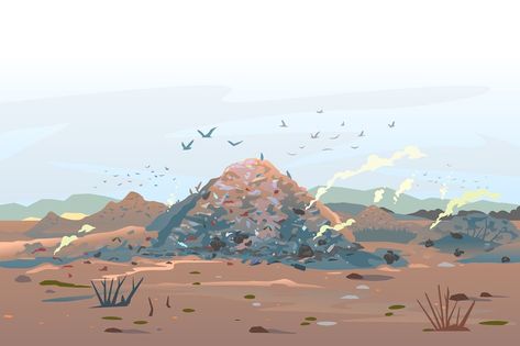 Landfill Drawing, Landfill Illustration, Landfill Art, Environmental Pollution Drawing, Trash Illustration, Concept Landscape, Cartoon Mountain, Whale Drawing, Mountain Illustration