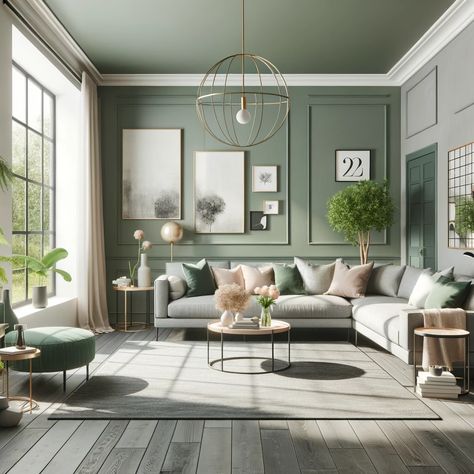 gray floors and sage green walls Gray Floor Green Wall, Gray Floors Green Walls, Sage Office Ideas, Sage Living Room Ideas, Green Living Room Paint, Sage Walls, Coast Tattoo, Gray Floors, Light Grey Flooring