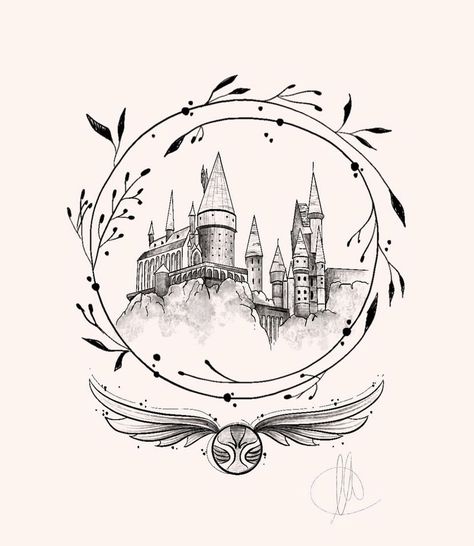 Hogwarts Castle Tattoo, Hogwarts Tattoo, Harry Potter Sketch, Harry Tattoos, Hp Tattoo, Castle Tattoo, Bookish Tattoos, Harry Potter Background, Harry Potter Tattoos