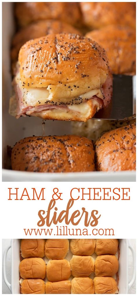 Quick + easy hot Ham and Cheese Sliders are absolutely addicting. They are a crowd favorite and disappear in minutes! #hothamandcheesesliders #hawaiianrolls #sliders #hamsliders #hamandcheese Hot Ham And Cheese Sliders, Hot Ham And Cheese, Easy Slider Recipes, Ham Cheese Sliders, Ham Sliders, Ham And Cheese Sliders, Slider Sandwiches, Cheese Sliders, Ham And Cheese Sandwich