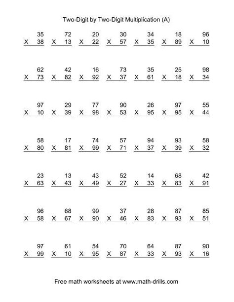 Multiplication Drills, Two Digit Multiplication, Double Digit Multiplication, Free Multiplication Worksheets, Printable Multiplication Worksheets, Math Multiplication Worksheets, Multiplication Worksheet, Multi Digit Multiplication, Math Fact Worksheets